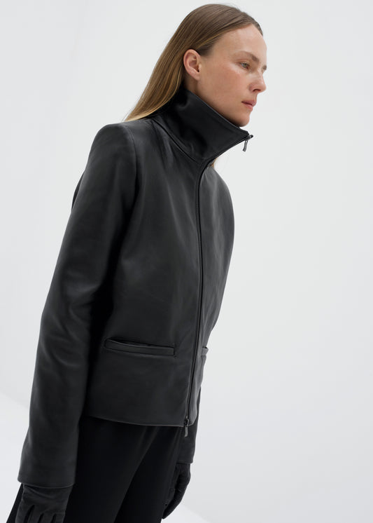 Structured Stand-Collar Leather jacket