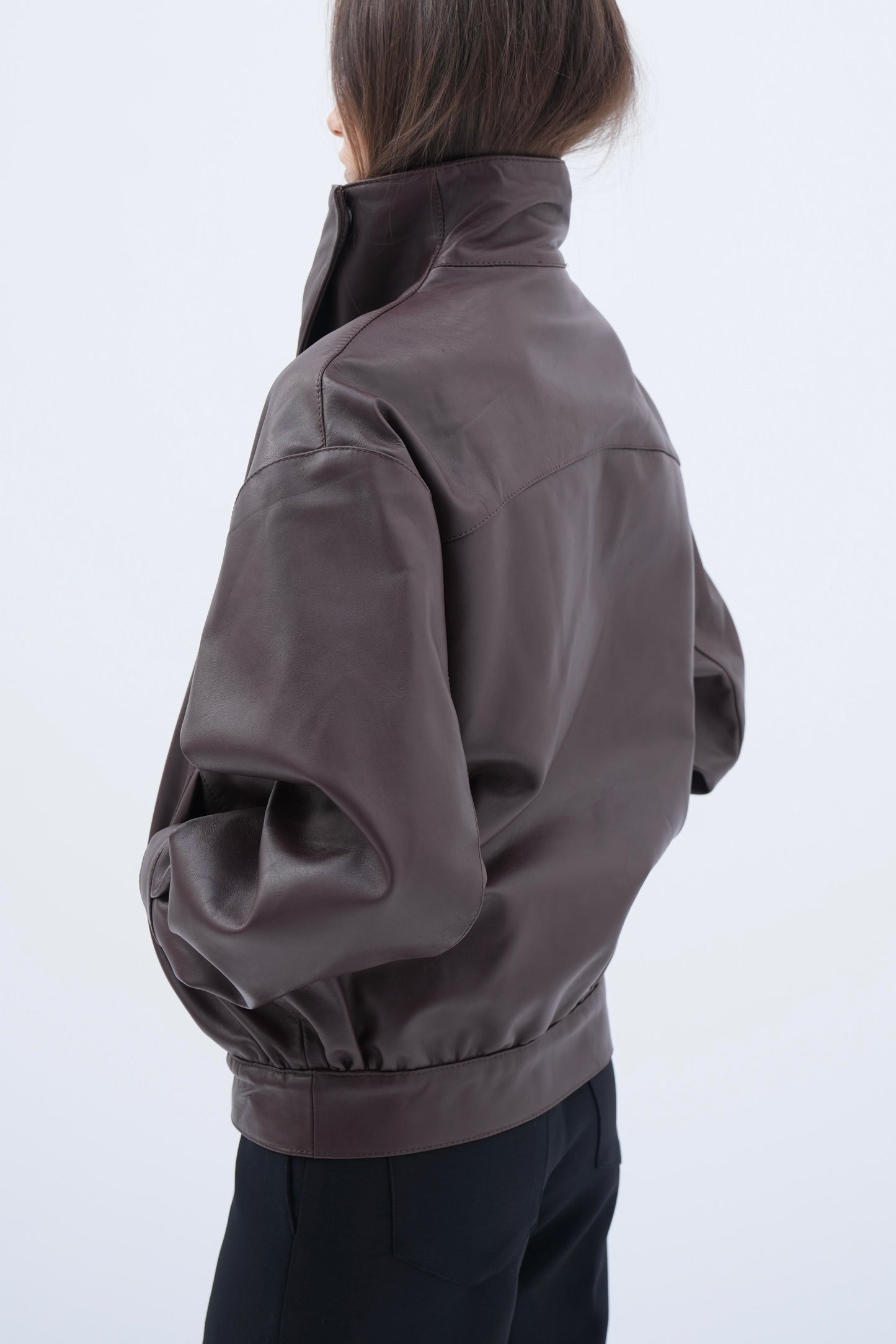 Calfskin High-Collar Jacket brown