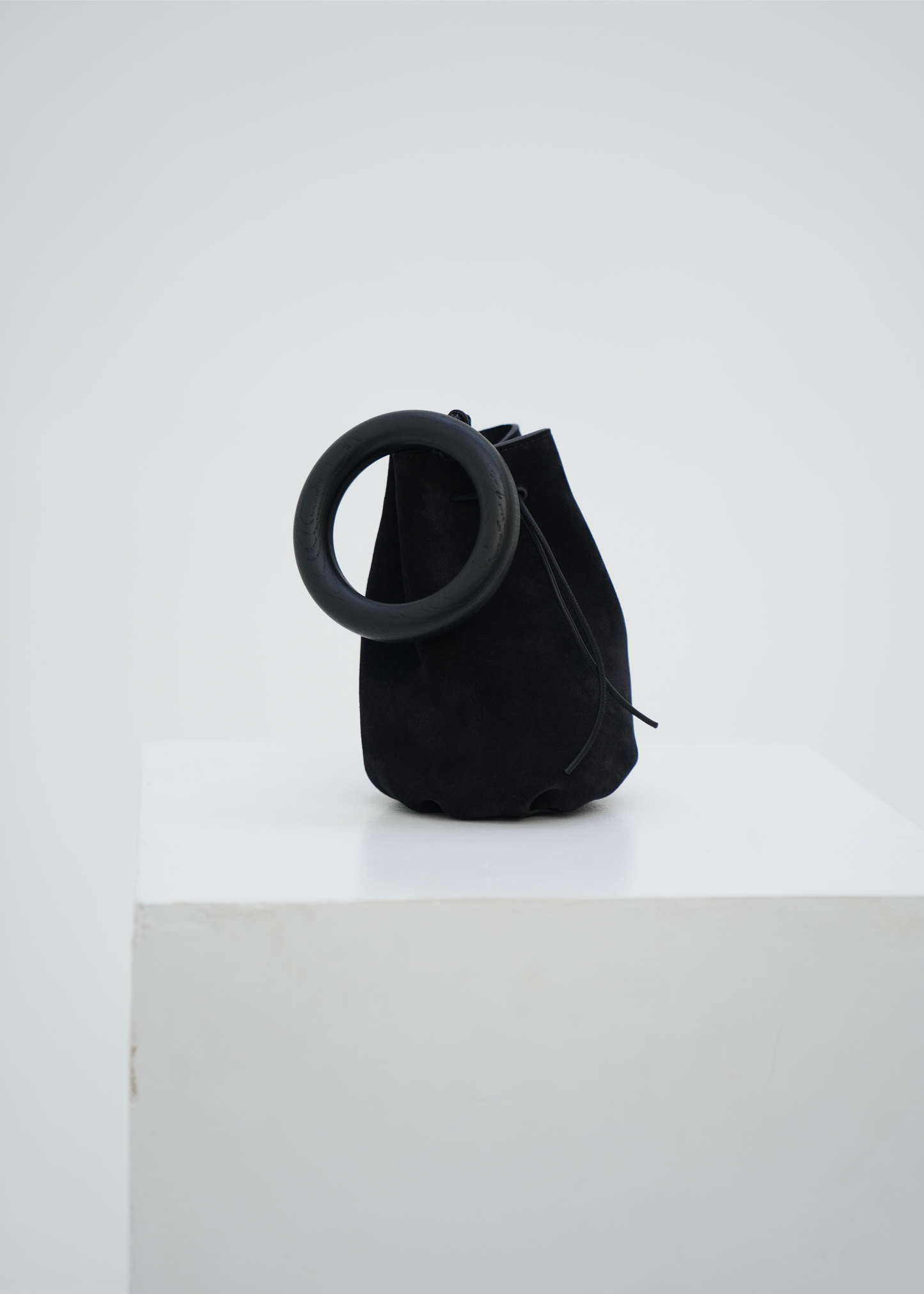 Wood Handle Bag in suede