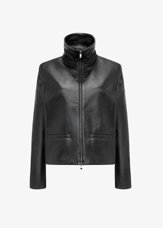 Structured Stand-Collar Leather jacket