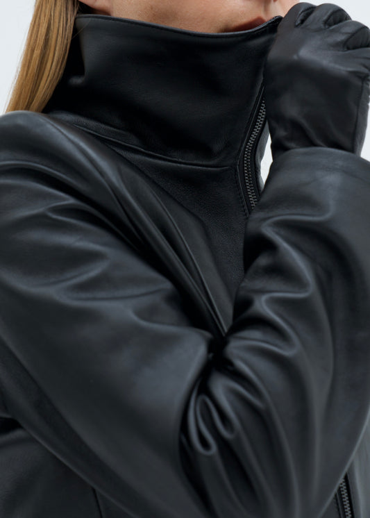 Structured Stand-Collar Leather jacket