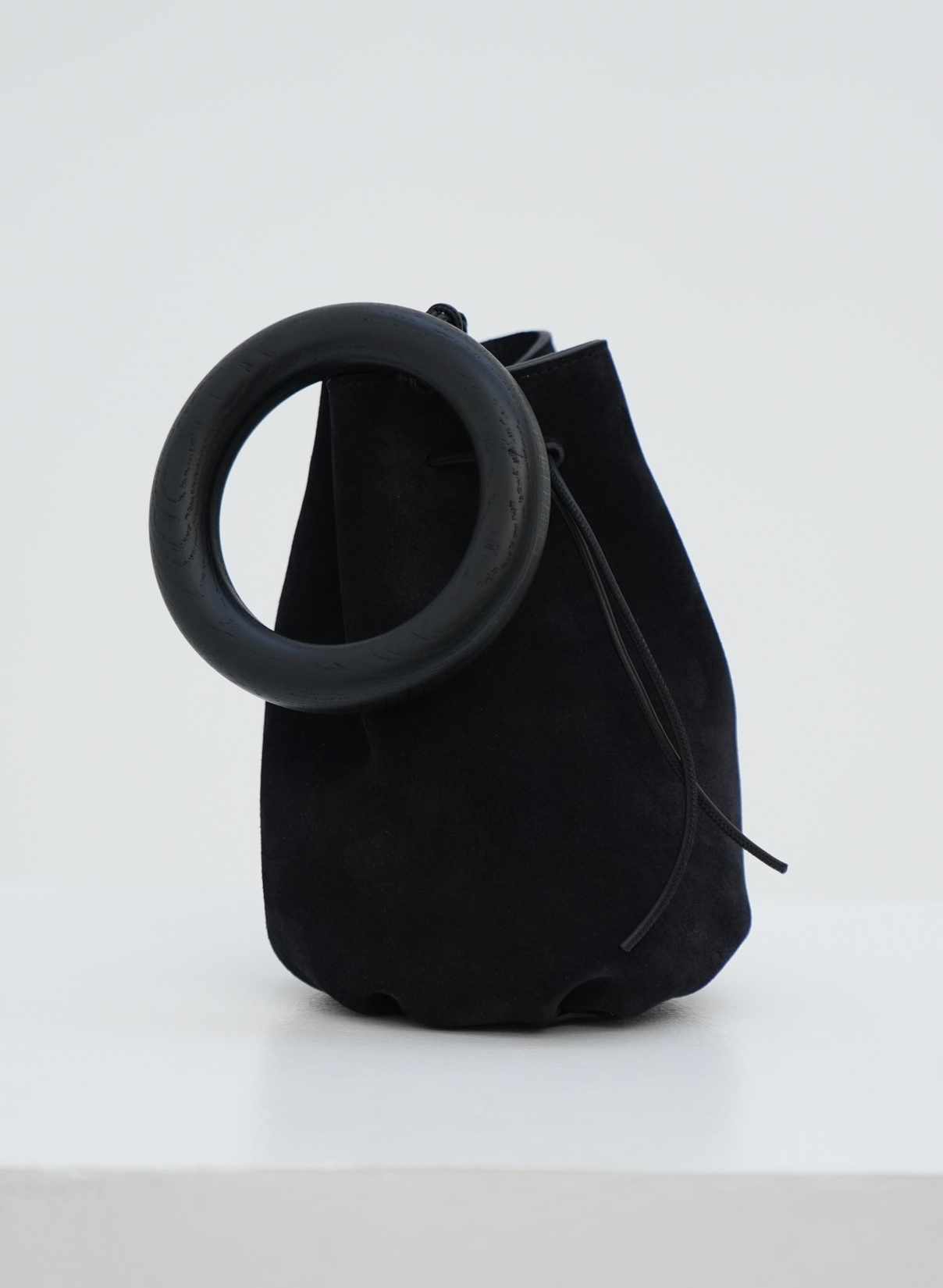 Wood Handle Bag in suede