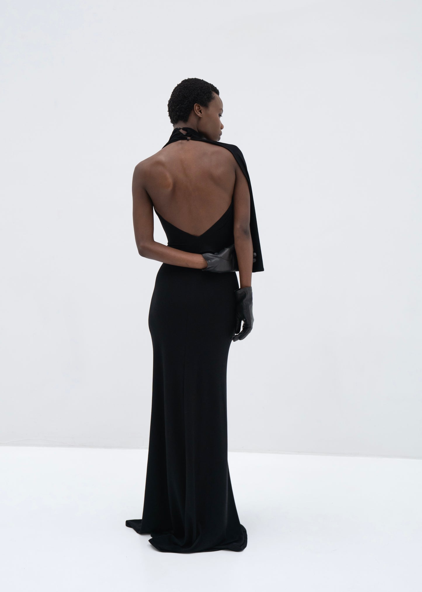 One-Shoulder Draped Dress in black