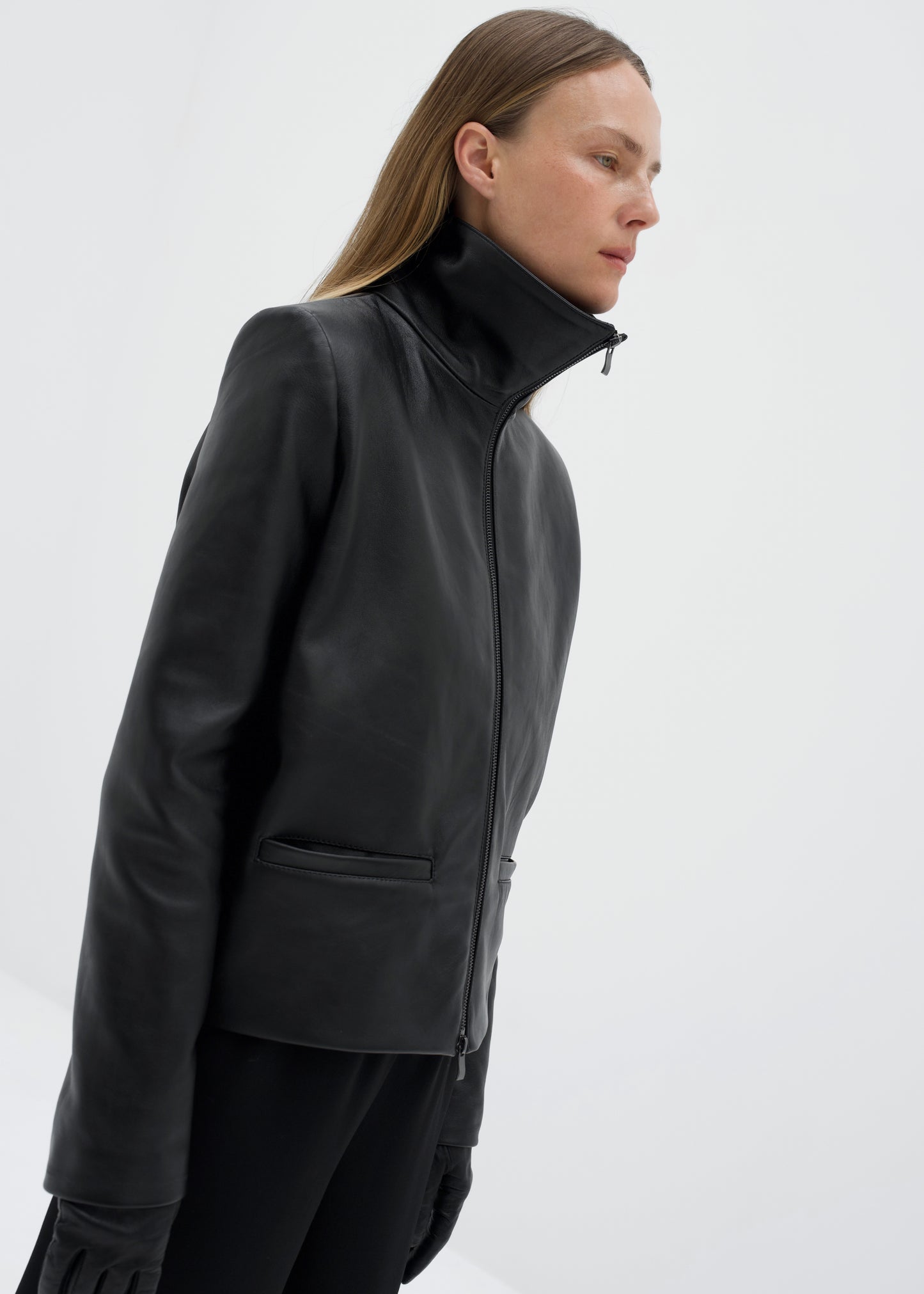 Structured Stand-Collar Leather jacket