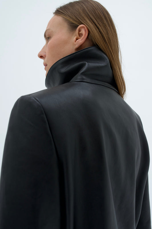 Structured Stand-Collar Leather jacket