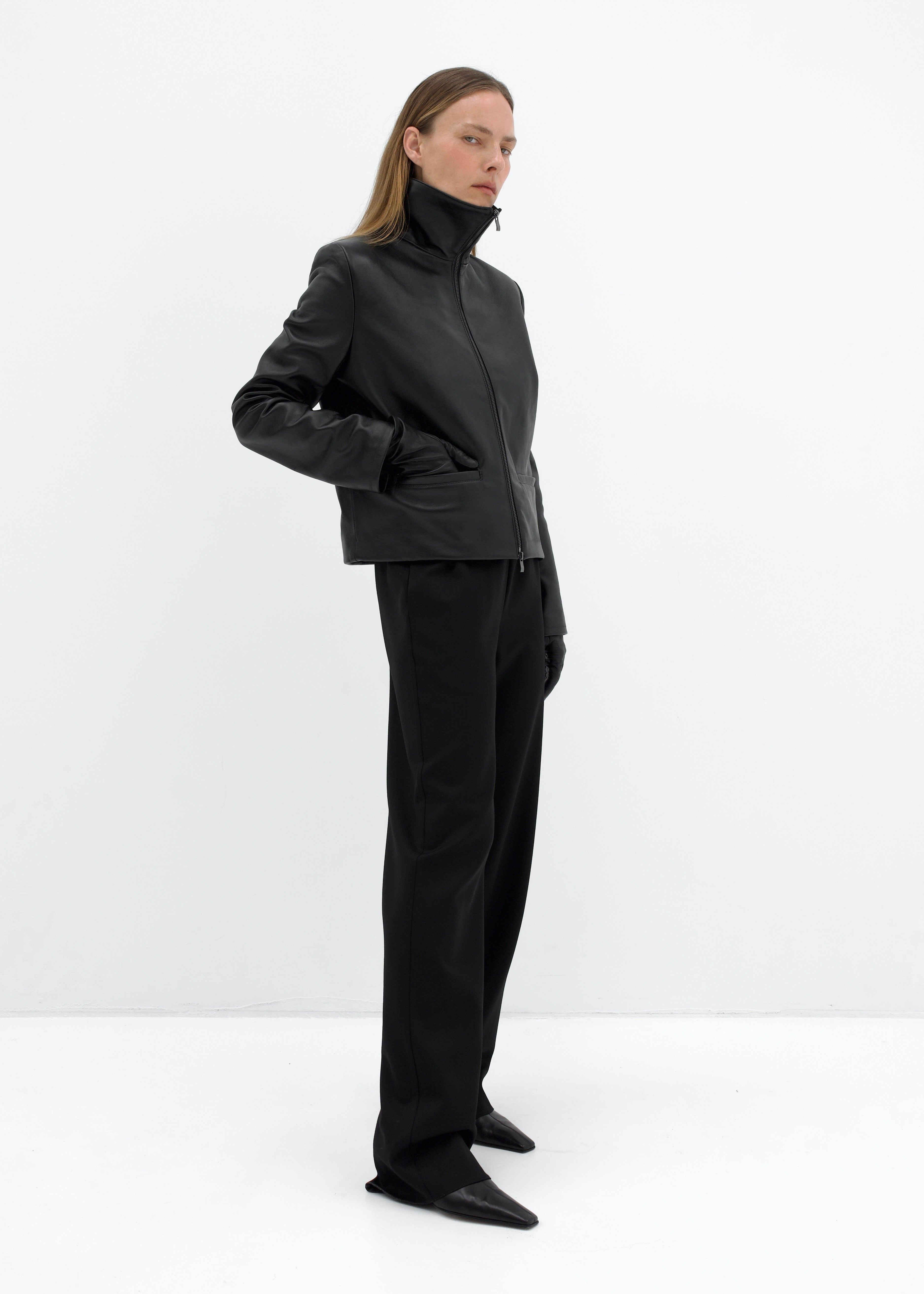 Structured Stand-Collar Leather jacket – Diana Milkanova