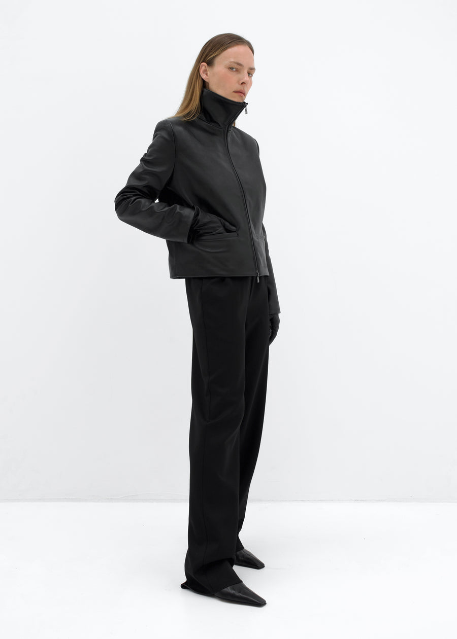 Structured Stand-Collar Leather jacket