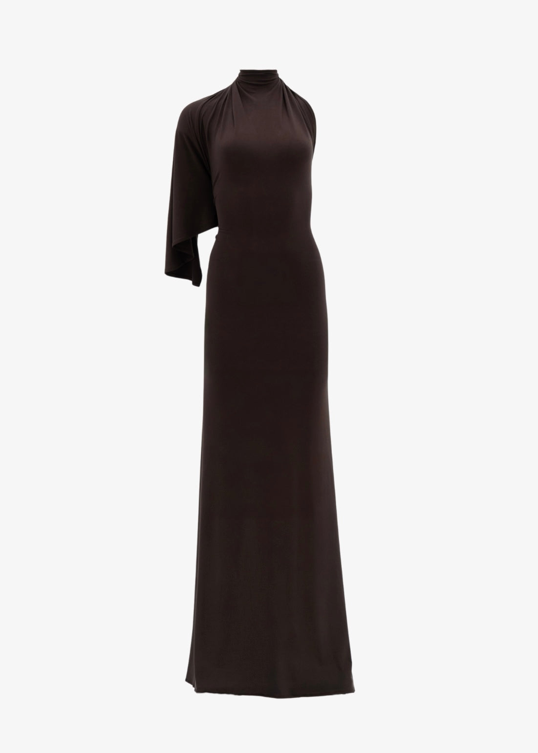 One-Shoulder Draped Dress in brown