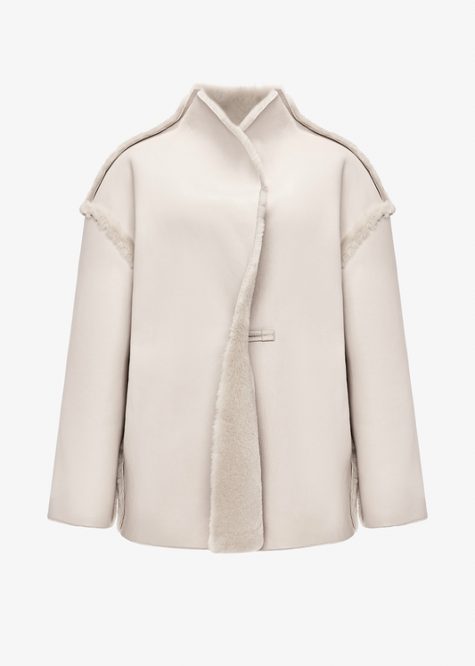 Wrap Shearling Coat in cream