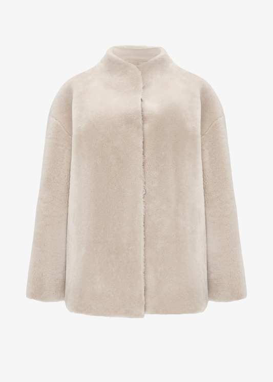 Wrap Shearling Coat in cream
