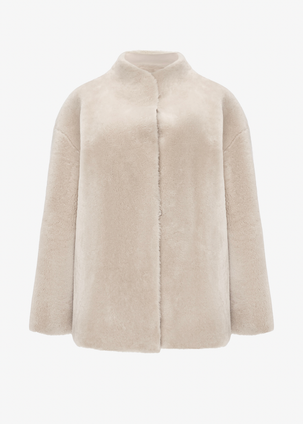 Wrap Shearling Coat in cream