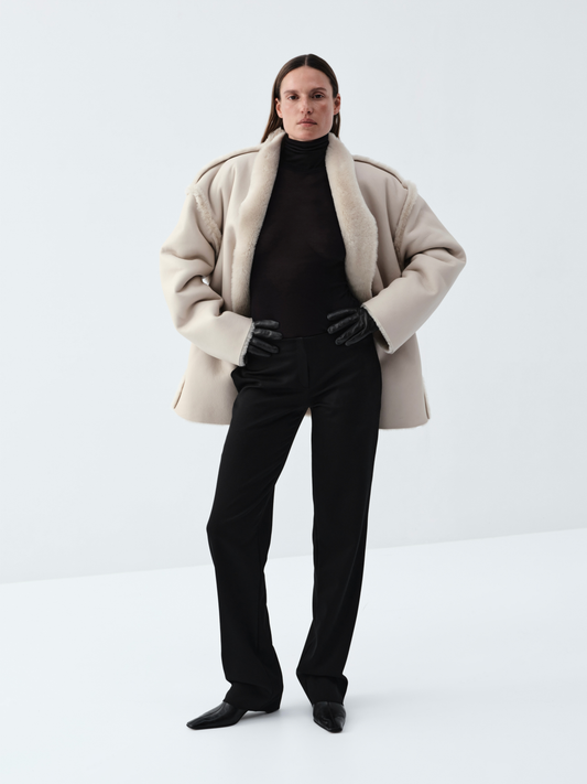 Wrap Shearling Coat in cream