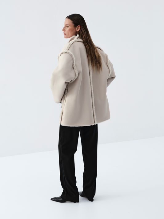 Wrap Shearling Coat in cream