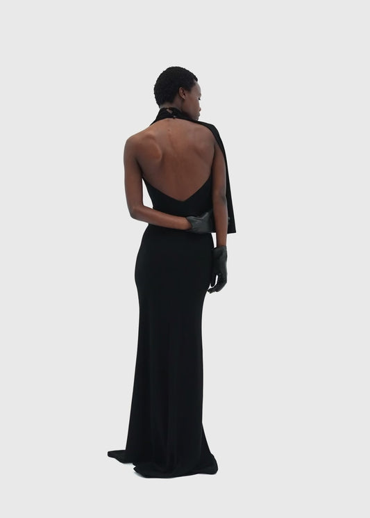 One-Shoulder Draped Dress in black